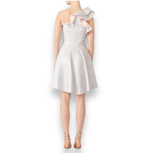 Nha Khanh Blush/Silver Metallic Ruffle One Shoulder Fit & Flare Caspian Dress - Picture 8 of 9
